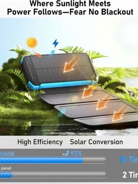 Portable Solar Power Bank Charger - Black & Blue